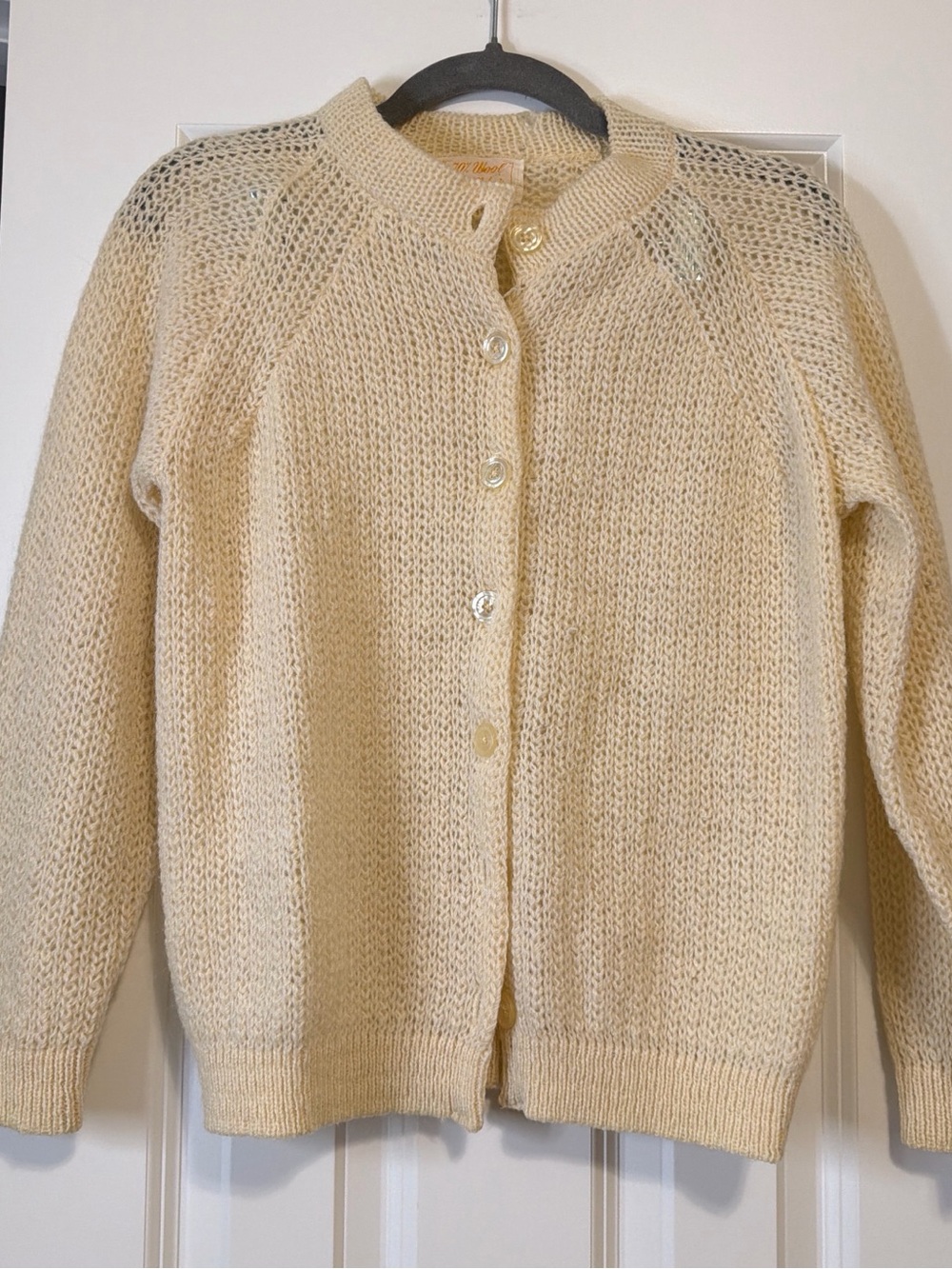 Vintage Light Cream Knit Button-Front Cardigan Sweater